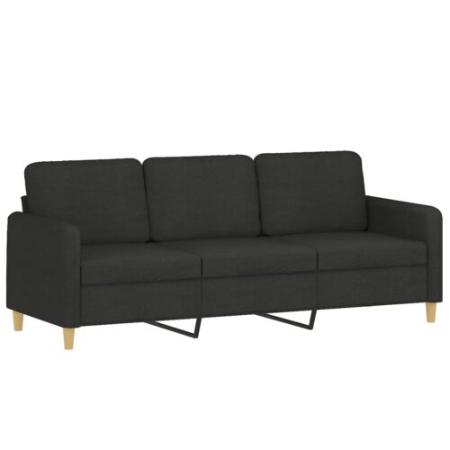 3-Seater Sofa with Throw Pillows Black 180cm Fabric - Image 4