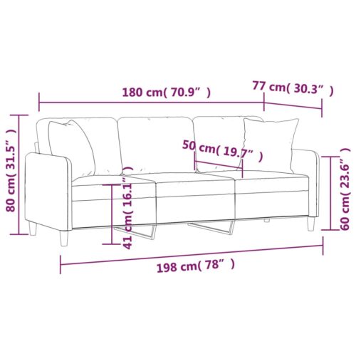 3-Seater Sofa with Throw Pillows Black 180cm Fabric - Image 8