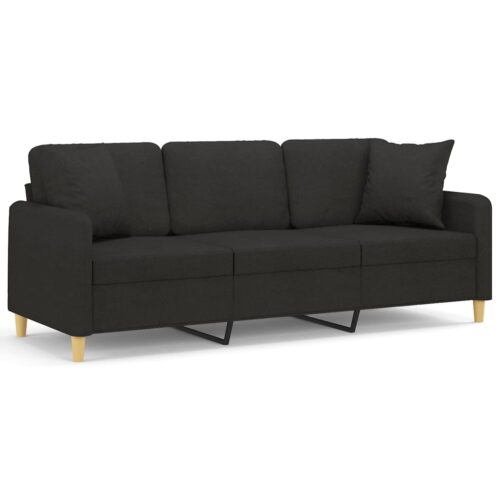 3-Seater Sofa with Throw Pillows Black 180cm Fabric - Image 9