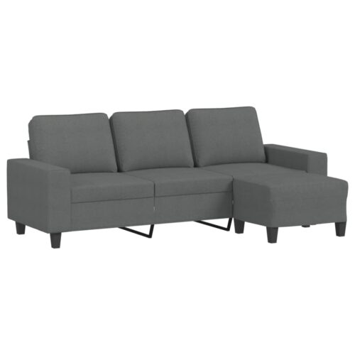 3-Seater Sofa with Footstool Dark Grey 180cm Fabric