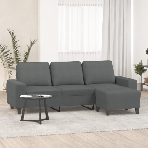 3-Seater Sofa with Footstool Dark Grey 180cm Fabric - Image 2
