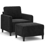 Sofa Chair with Footstool Black 60cm Velvet