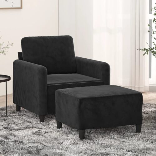Sofa Chair with Footstool Black 60cm Velvet - Image 2
