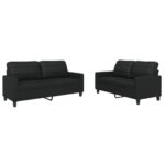 2-Piece Sofa Set with Cushions Black Faux Leather Modern Living Room Lounge Couch Armchairs