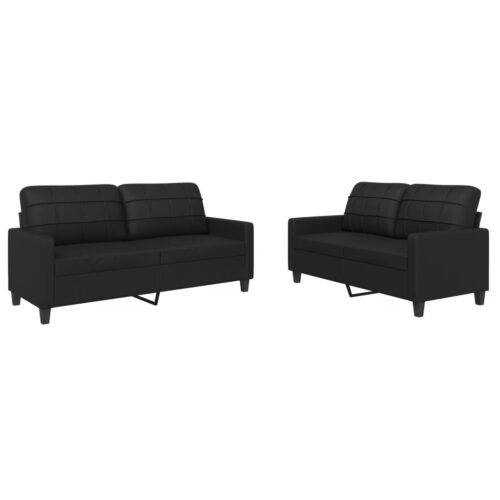 2-Piece Sofa Set with Cushions Black Faux Leather Modern Living Room Lounge Couch Armchairs