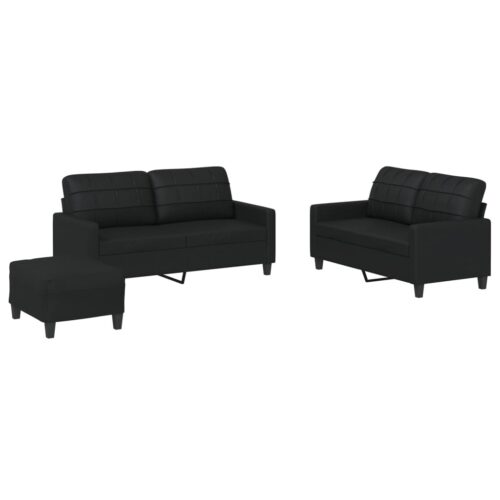 3-Piece Sofa Set with Cushions Black Faux Leather Modern Living Room Lounge Couch Armchairs - Image 10