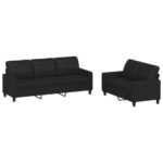 2-Piece Sofa Set with Cushions Black Faux Leather Modern Living Room Lounge Couch Armchairs