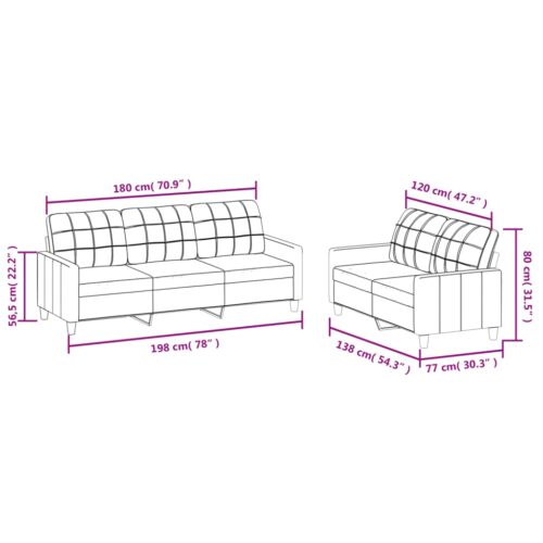 2-Piece Sofa Set with Cushions Black Faux Leather Modern Living Room Lounge Couch Armchairs - Image 7