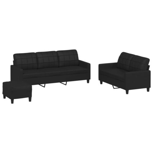 3-Piece Sofa Set with Cushions Black Faux Leather Modern Living Room Lounge Couch Armchairs