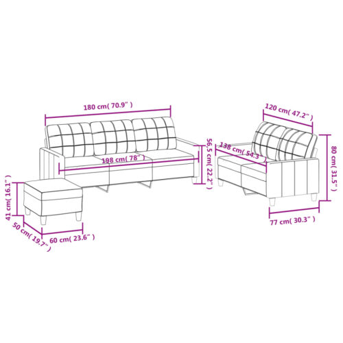 3-Piece Sofa Set with Cushions Black Faux Leather Modern Living Room Lounge Couch Armchairs - Image 9