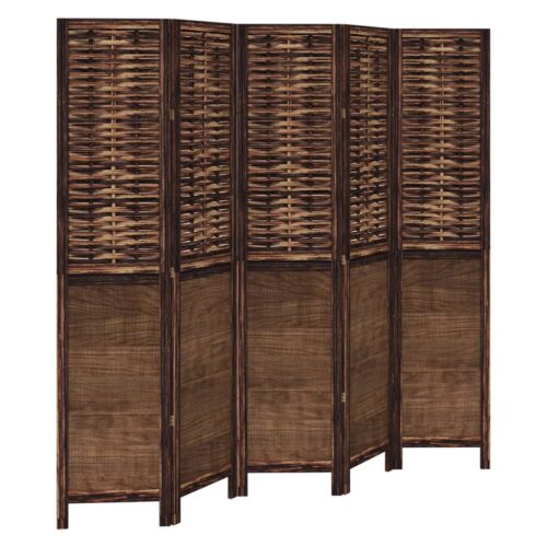 5-Panels Room Divider Folding Privacy Screen Stand Partition Paulownia Wood Dark Brown