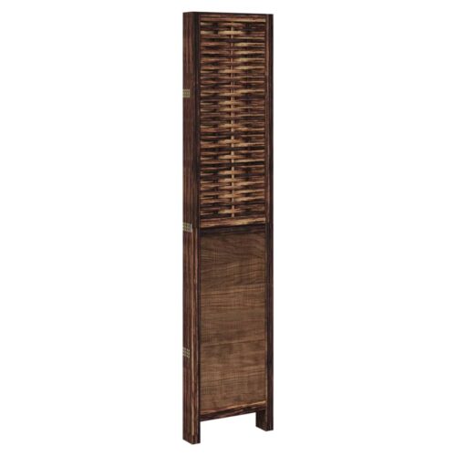 5-Panels Room Divider Folding Privacy Screen Stand Partition Paulownia Wood Dark Brown - Image 5