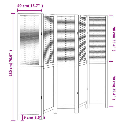 5-Panels Room Divider Folding Privacy Screen Stand Partition Paulownia Wood Dark Brown - Image 8