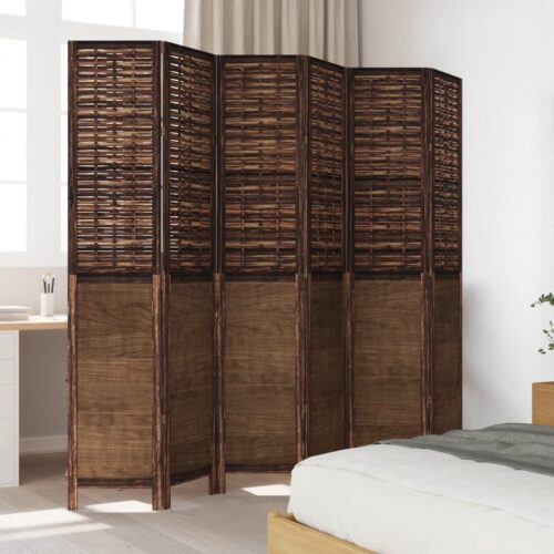 6-Panels Room Divider  Dark Brown Solid Paulownia Wood Timber Folding Privacy Screen Stand Partition - Image 3