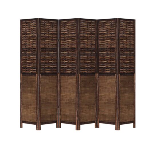 6-Panels Room Divider  Dark Brown Solid Paulownia Wood Timber Folding Privacy Screen Stand Partition - Image 4
