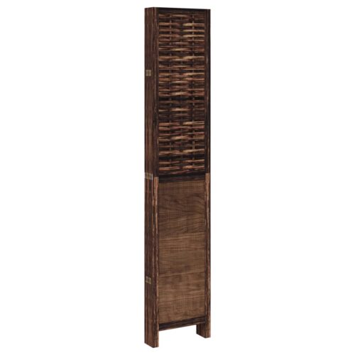 6-Panels Room Divider  Dark Brown Solid Paulownia Wood Timber Folding Privacy Screen Stand Partition - Image 5