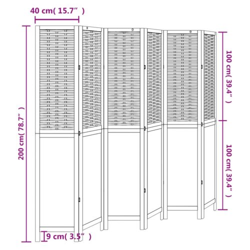6-Panels Room Divider  Dark Brown Solid Paulownia Wood Timber Folding Privacy Screen Stand Partition - Image 8