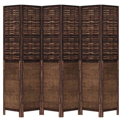 6-Panels Room Divider  Dark Brown Solid Paulownia Wood Timber Folding Privacy Screen Stand Partition - Image 9
