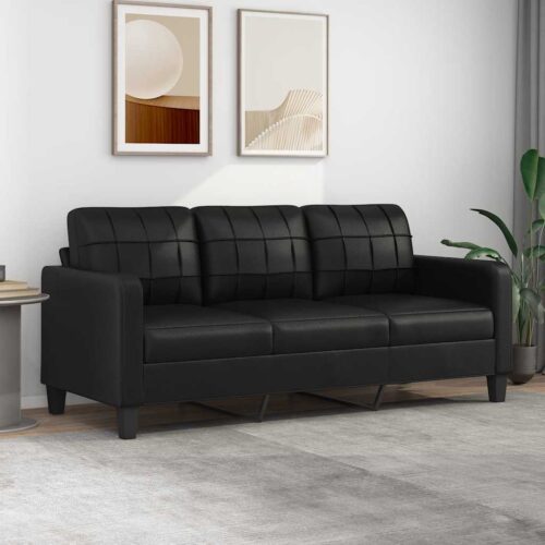 vidaXL 3-Seater Sofa Black 180 cm Faux Leather - Image 2