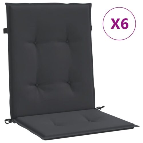 6pcs Garden Chair Cushions Lowback Patio Seat Mat Pads Black Fabric 100x50x3cm