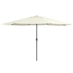 Garden Umbrella Outdoor Patio Beach Cantilever Parasol withMetal Pole 390cm Sand White