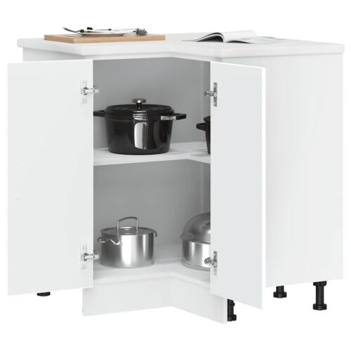 Kitchen Corner Base Cabinet Kalmar White Engineered Wood - Image 4