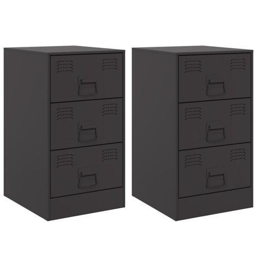 vidaXL Bedside Cabinets 2pcs Black 34.5x39x62 cm Steel - Image 13
