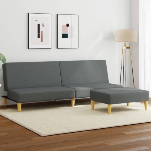 2-Seater Sofa Bed with Pillows and Footstool Dark Grey Velvet - Image 2