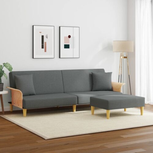 2-Seater Sofa Bed with Pillows and Footstool Dark Grey Velvet - Image 3