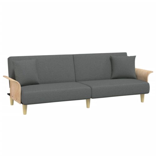 2-Seater Sofa Bed with Pillows and Footstool Dark Grey Velvet - Image 4
