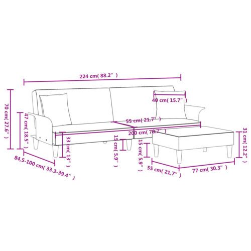 2-Seater Sofa Bed with Pillows and Footstool Dark Grey Velvet - Image 11