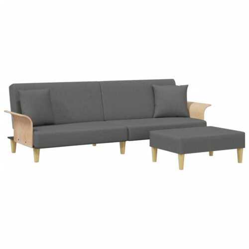 2-Seater Sofa Bed with Pillows and Footstool Dark Grey Velvet - Image 12
