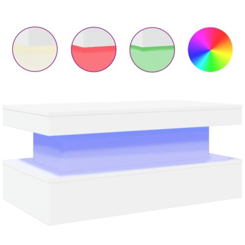 LED Lights Wooden Coffee Table Modern Lounge Sofa Lamp Side Storage Stand White 90x50x40cm