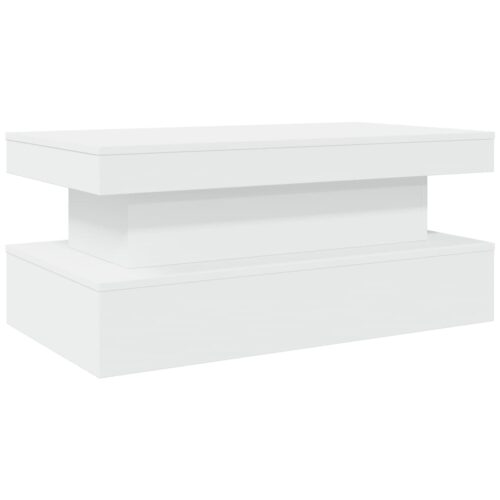LED Lights Wooden Coffee Table Modern Lounge Sofa Lamp Side Storage Stand White 90x50x40cm - Image 3