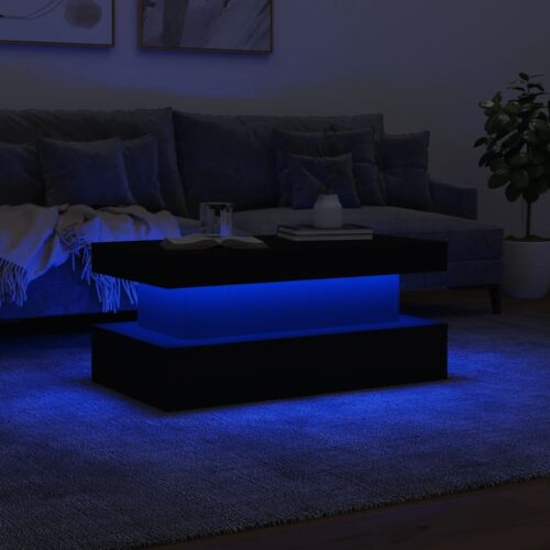 LED Lights Wooden Coffee Table Modern Lounge Sofa Lamp Side Storage Stand White 90x50x40cm - Image 5