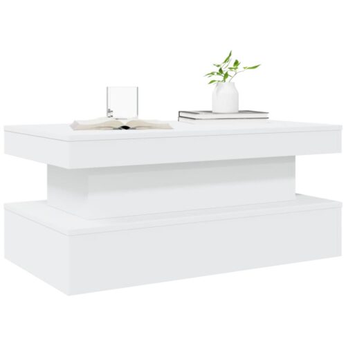 LED Lights Wooden Coffee Table Modern Lounge Sofa Lamp Side Storage Stand White 90x50x40cm - Image 6