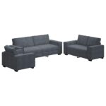 3-Piece Sofa Set with Cushions Dark Grey Velvet Modern Living Room Lounge Couch Armchairs