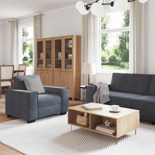 3-Piece Sofa Set with Cushions Dark Grey Velvet Modern Living Room Lounge Couch Armchairs - Image 3