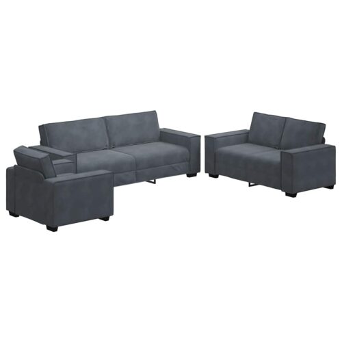 3-Piece Sofa Set with Cushions Dark Grey Velvet Modern Living Room Lounge Couch Armchairs - Image 13