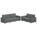 2-Piece Sofa Set with Cushions Dark Grey Fabric Modern Living Room Lounge Couch Armchairs