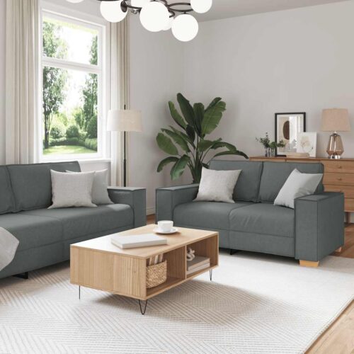 2-Piece Sofa Set with Cushions Dark Grey Fabric Modern Living Room Lounge Couch Armchairs - Image 2