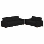 2-Piece Sofa Set with Cushions Black Fabric Modern Living Room Lounge Couch Armchairs