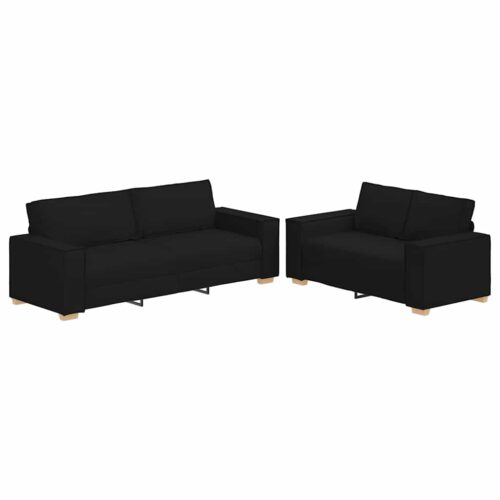 2-Piece Sofa Set with Cushions Black Fabric Modern Living Room Lounge Couch Armchairs