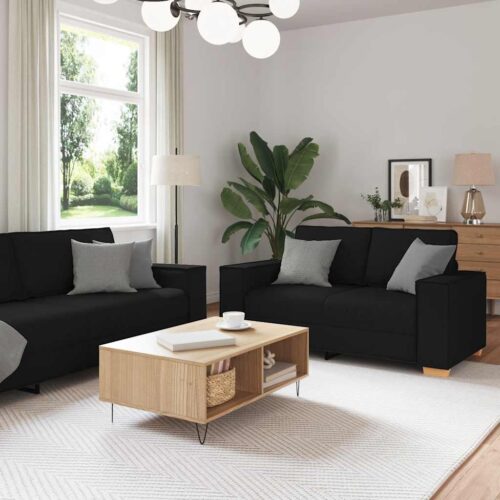 2-Piece Sofa Set with Cushions Black Fabric Modern Living Room Lounge Couch Armchairs - Image 2