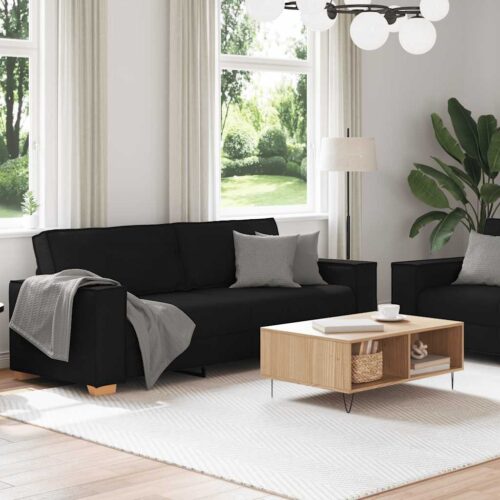 2-Piece Sofa Set with Cushions Black Fabric Modern Living Room Lounge Couch Armchairs - Image 3