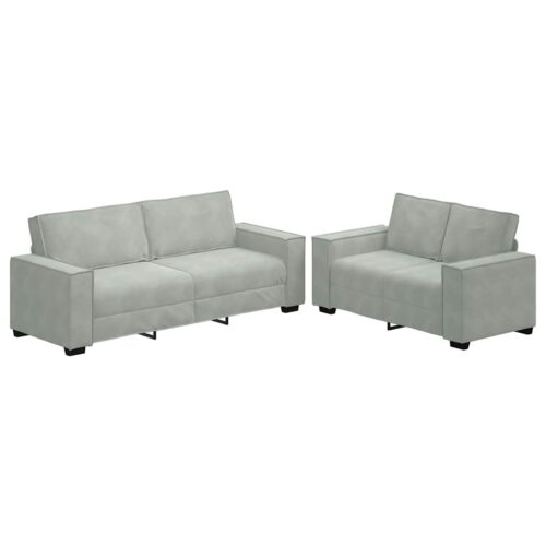 2-Piece Velvet Sofa Set Seater Living Room Lounge TV Couch Armchairs Light Grey