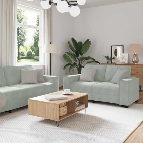 2-Piece Velvet Sofa Set Seater Living Room Lounge TV Couch Armchairs Light Grey - Image 2