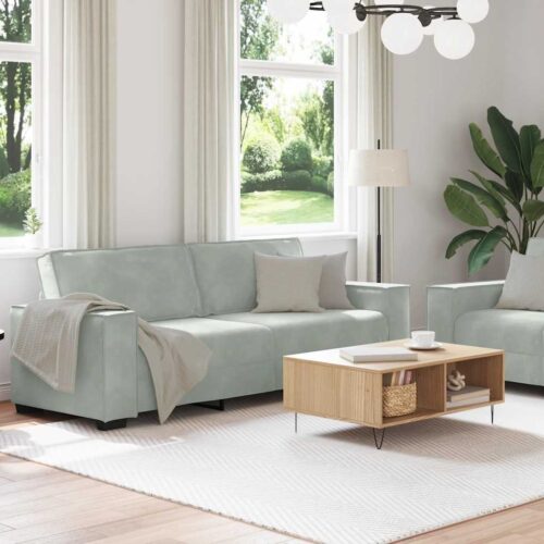 2-Piece Velvet Sofa Set Seater Living Room Lounge TV Couch Armchairs Light Grey - Image 3