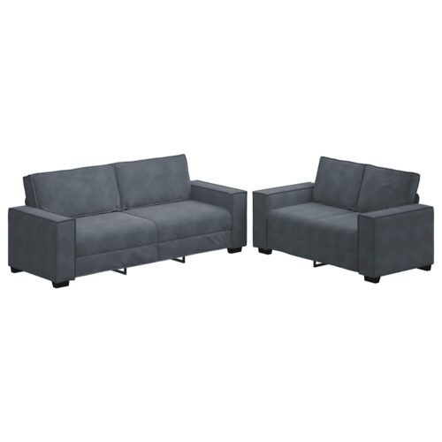 2-Piece Velvet Sofa Set Seater Living Room Lounge TV Couch Armchairs Dark Grey