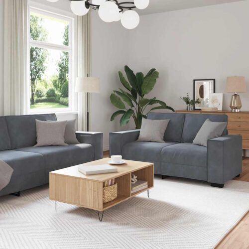2-Piece Velvet Sofa Set Seater Living Room Lounge TV Couch Armchairs Dark Grey - Image 2